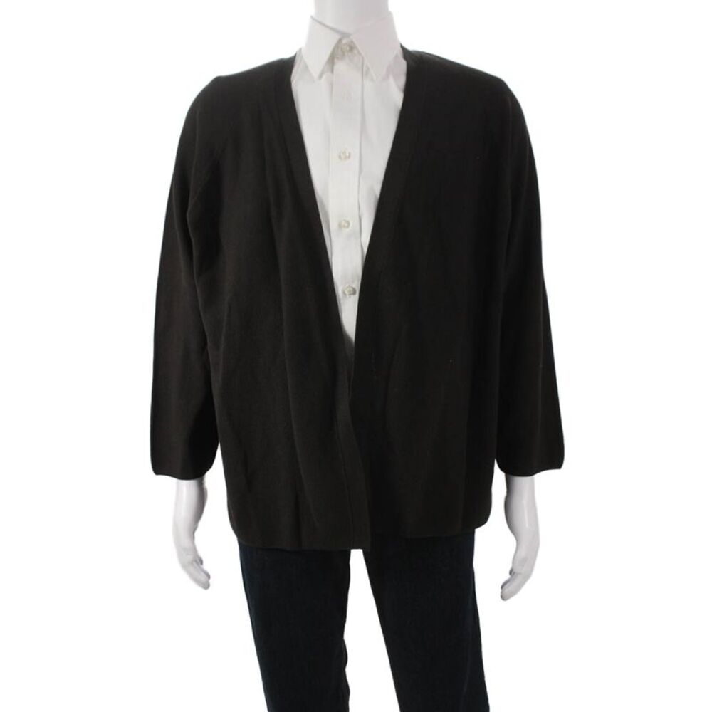 Zoran Mens Cardigan Sweater Black 100% Cotton Button 3/4 Sleeve Size L